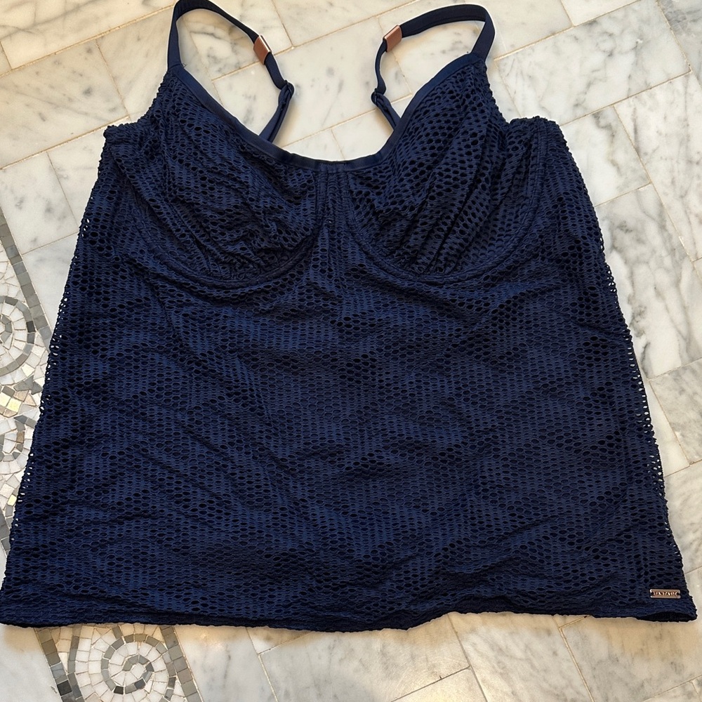 Fantasie Navy Open-Knit Swim Tank